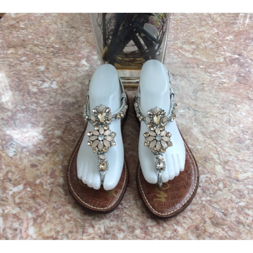 Sam Edelman Garen‎ Women's Embellished Silver Thong Flat Sandals Size 8.5 EUC!